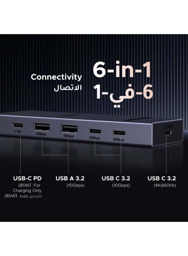 يو جرين محول USB-C متعدد المنافذ 6 في 1، مخرج فيديو USB-C بدقة 4K@60Hz، 4 منافذ USB بسرعة نقل 10Gbps (2× USB-C + 2× USB-A)، شحن سريع Power Delivery بقدرة 100 واط، هيكل من الألومنيوم، متوافق مع ماك بوك برو، ماك بوك آير، دِل XPS 13، لينوفو ثينك باد X1 نانو - Image 2